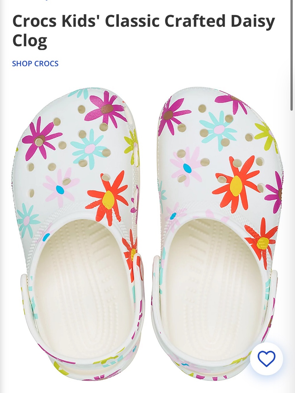 NWT Crocs Kids' Classic Crafted Daisy
Clog Sz J2